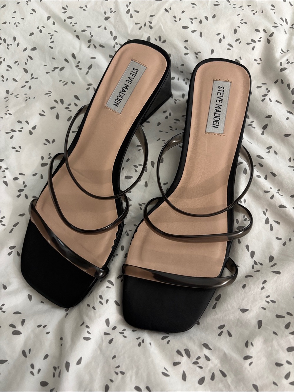 Steve Madden Black Slide Sandals with Smoky Clear Straps